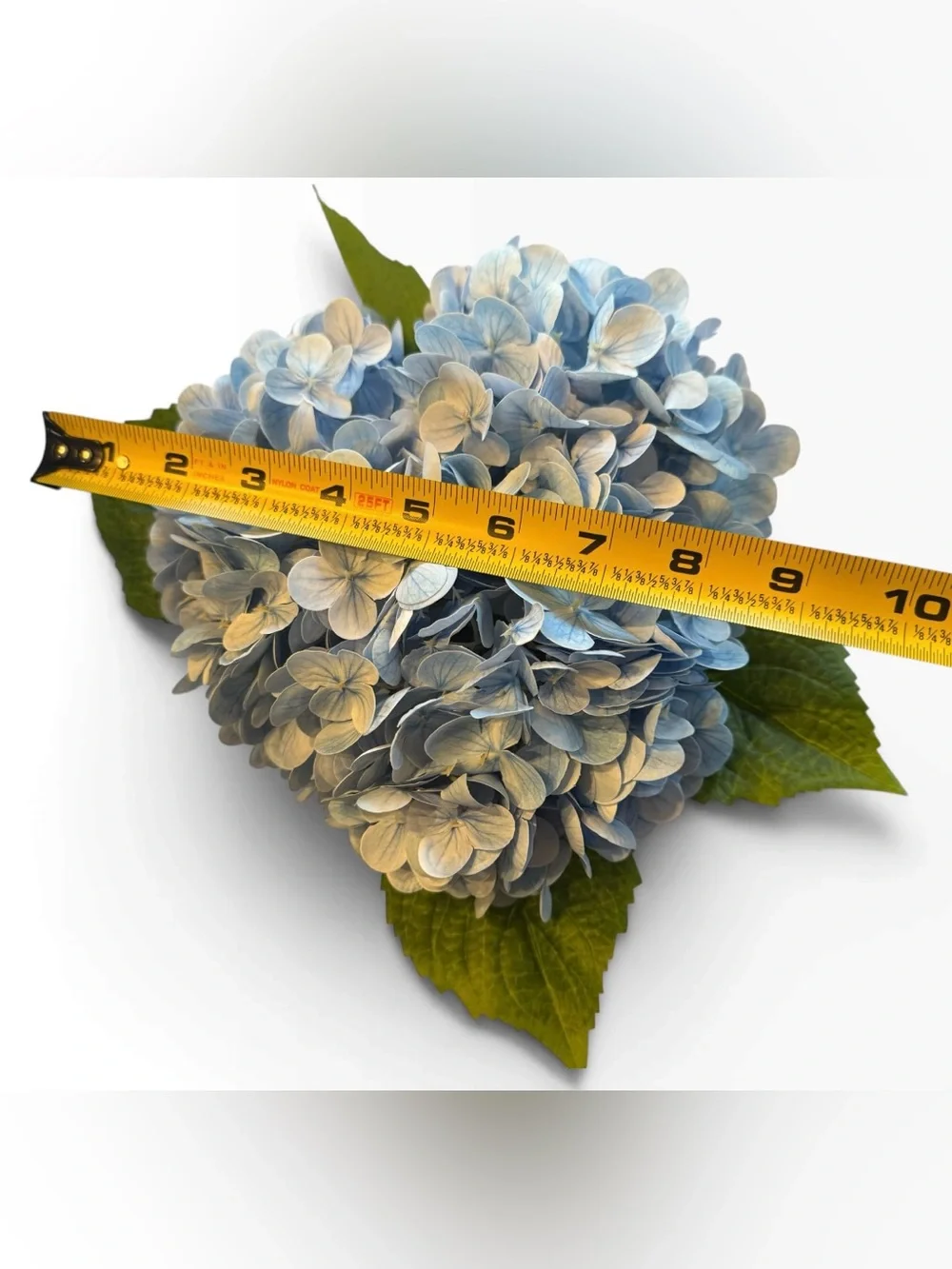 Blue Hydrangea Floral Arrangement Ceramic Vase Cream Botanical Decor 9”